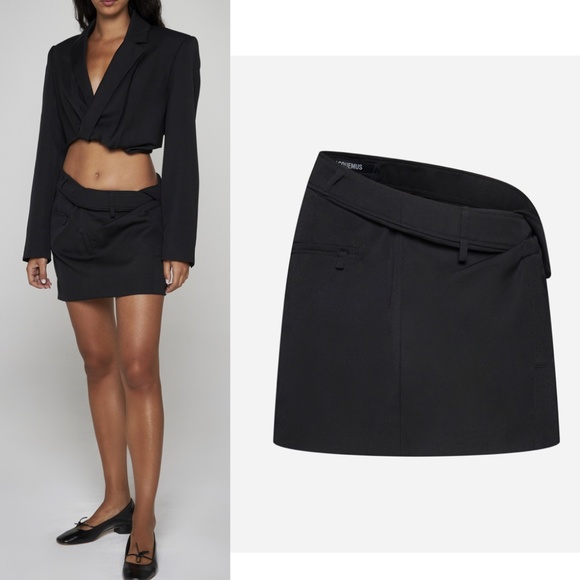 Jacquemus Bahia Le ChouChou Black Drape Virgin Wool Mini Skirt 44 NWT - Picture 1 of 16